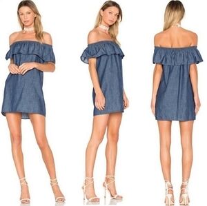 Soft Joie XS Nilima Off the Shoulder Chambray Blue Denim Mini Dress Western